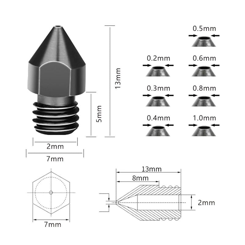 Nozzle Kit 10PCS MK8 Hardened Steel Nozzles - 3D Printer Accessories Shop
