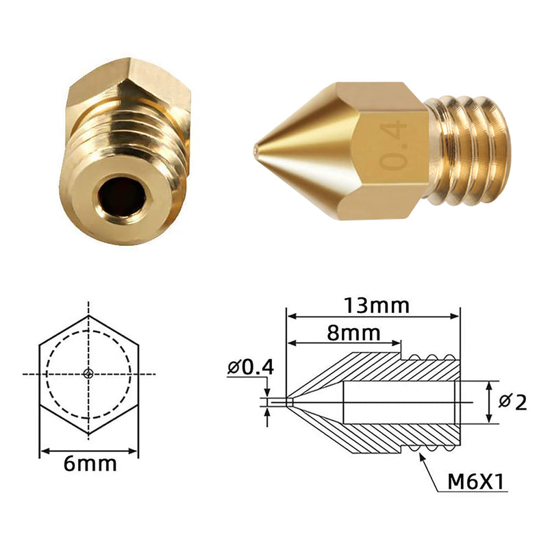 10PCS MK8 Brass / Stainless Steel Nozzle + Cleaning Needle Drill for CR10 Ender-3 - 3D Printer Accessories Shop