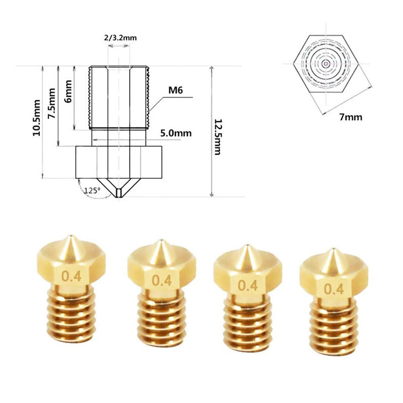 Nozzle Kit 10PCS E3D V6 Brass Nozzles - 3D Printer Accessories Shop