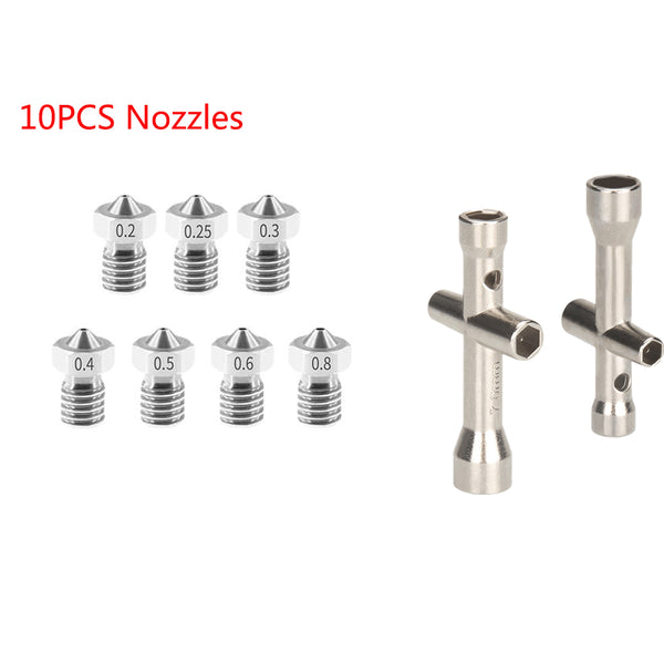 10PCS E3D Stainless Steel M6 Thread Nozzle + 2PCS Wrench - 3D Printer Accessories Shop