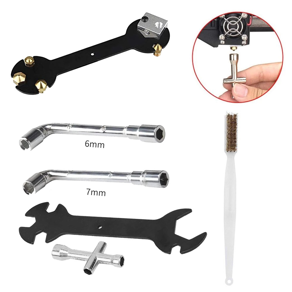 Cross Wrench + Nozzle Spanner Socket / Cleaning Copper Brush Tool Kit - 3D Printer Accessories Shop