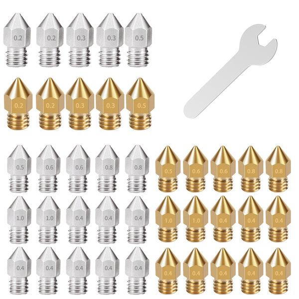 MK8 20PCS Brass Nozzles + 20PCS Stainless Steel Nozzles + 6mm Wrench Kit - 3D Printer Accessories Shop