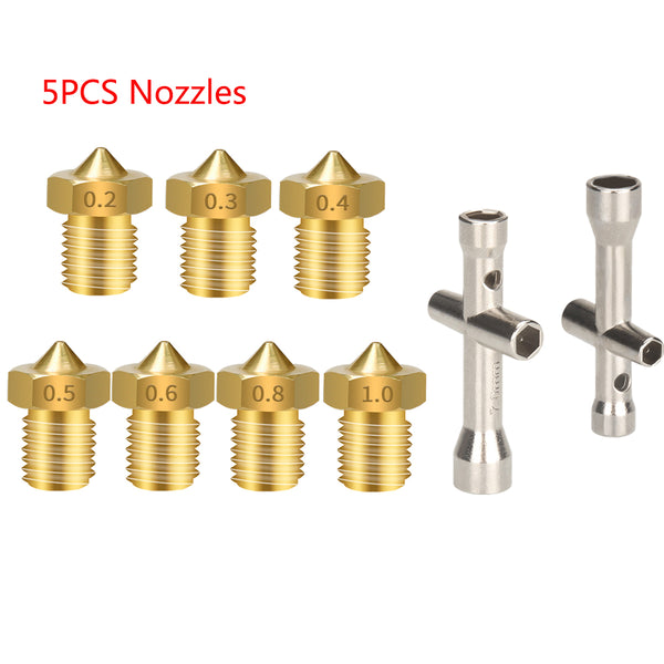 5PCS E3D Brass M6 Thread Nozzle + 2PCS Wrench - 3D Printer Accessories Shop