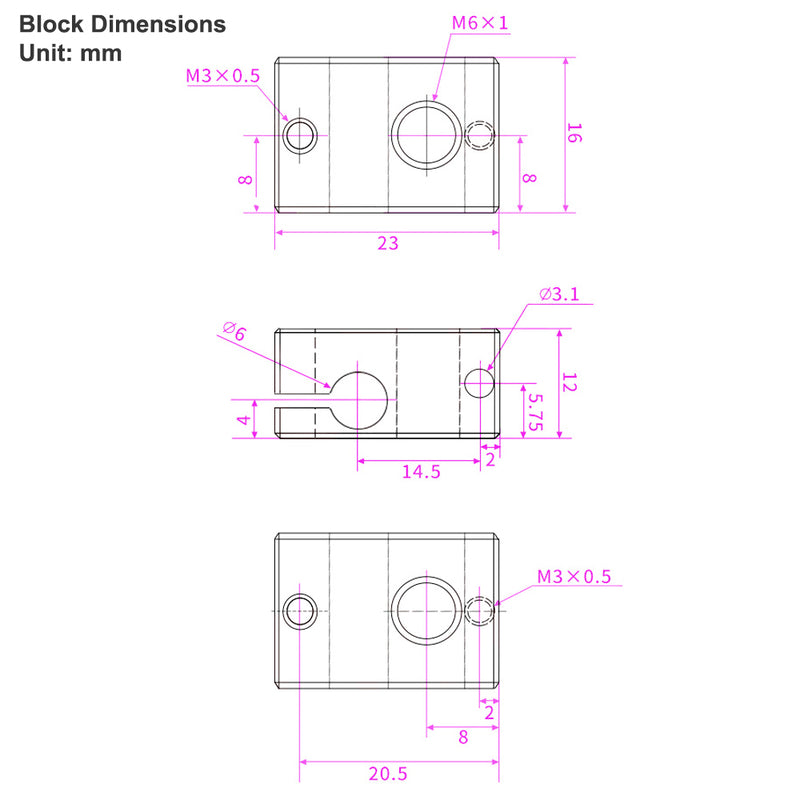 Aluminum Heater Block for E3D V6 extruder-5