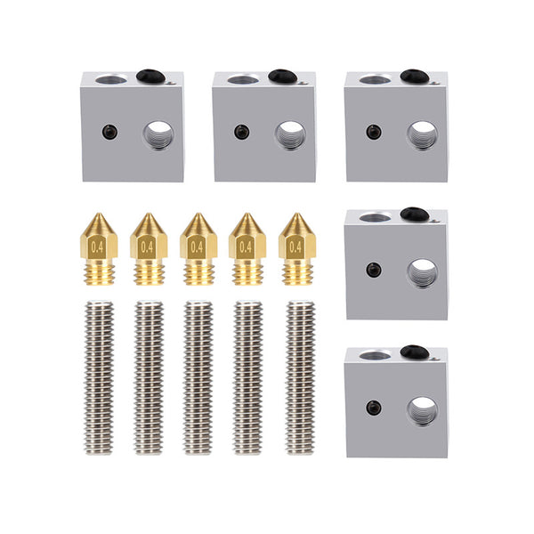 MK8 Aluminium Heated Block with 0.4mm Brass Nozzle & Throat - 3D Printer Accessories Shop
