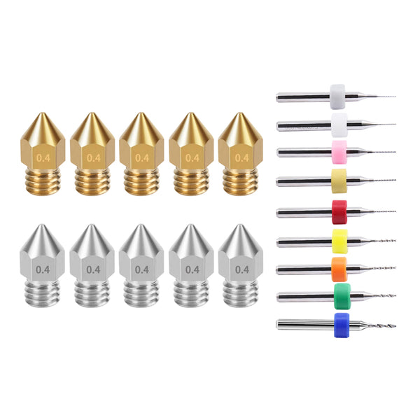 10PCS MK8 Brass / Stainless Steel Nozzle + Cleaning Needle Drill for CR10 Ender-3 - 3D Printer Accessories Shop