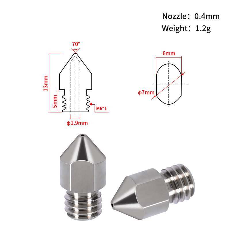 3PCS 1.75mm TC4 Titanium Alloy MK8 Nozzles - 3D Printer Accessories Shop