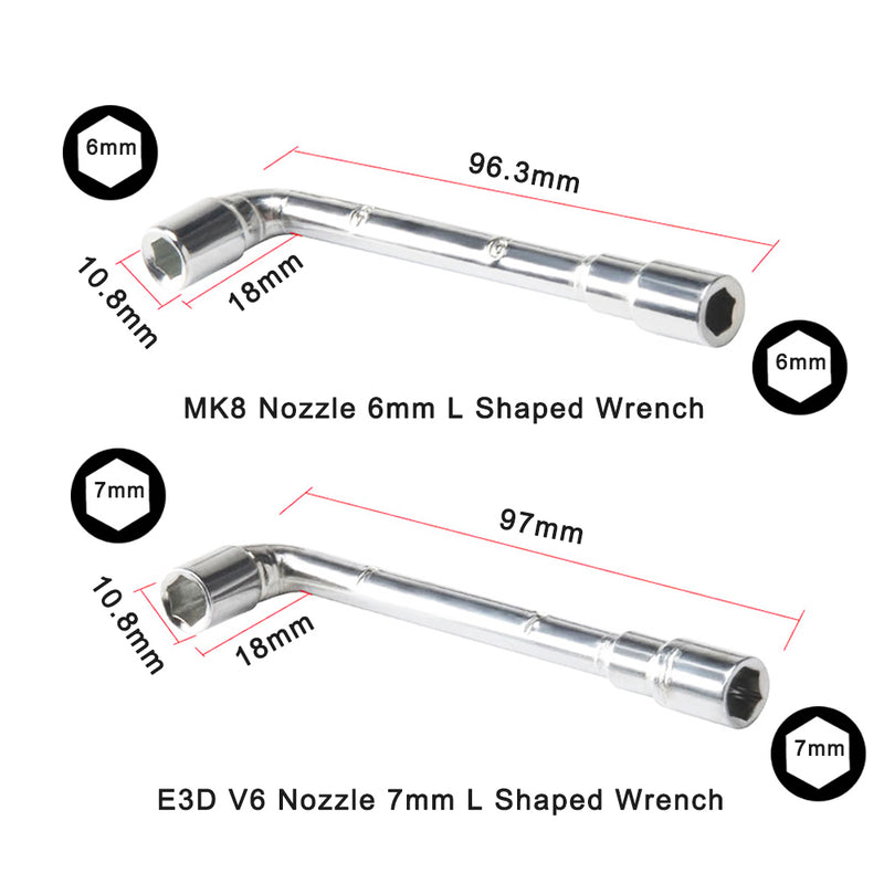 Nozzle Assembly Disassembly L-Shaped Wrench Kit for MK8 & E3D V6 Nozzle - 3D Printer Accessories Shop