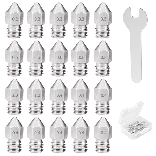 20PCS MK8 Stainless Steel Nozzles + 6mm Wrench Kit - 3D Printer Accessories Shop