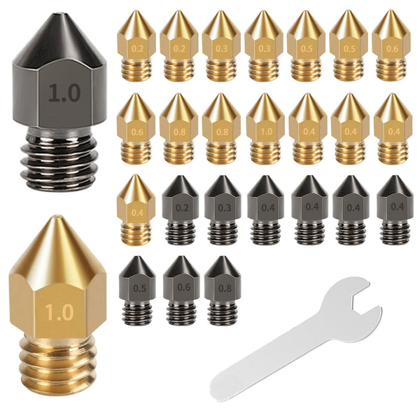 26PCS MK8 Brass Nozzle + Hardened Steel Nozzle + Wrench Kit - 3D Printer Accessories Shop