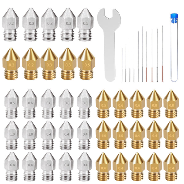 40PCS MK8 Brass / Stainless Steel Nozzle with Cleaning Tool - 3D Printer Accessories Shop