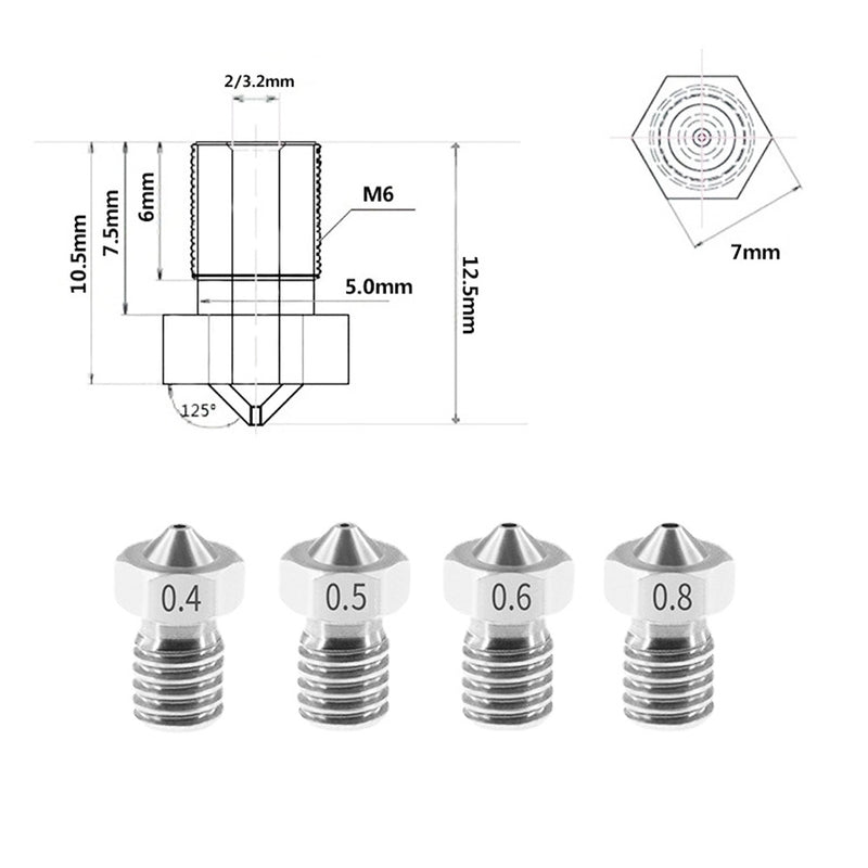 Nozzle Kit 5PCS E3D V6 Stainless Steel Nozzles - 3D Printer Accessories Shop