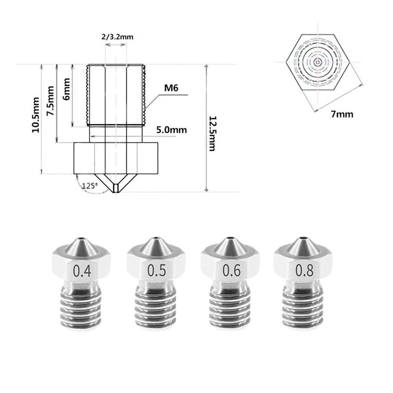 Nozzle Kit 10PCS E3D V6 Stainless Steel Nozzles - 3D Printer Accessories Shop